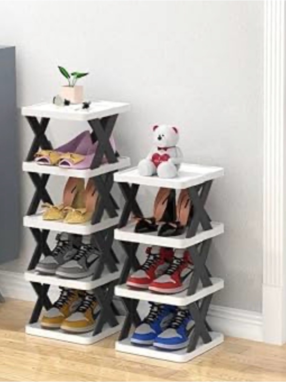 Modular X-Frame White & black Gray Shoe Rack - Home Storage